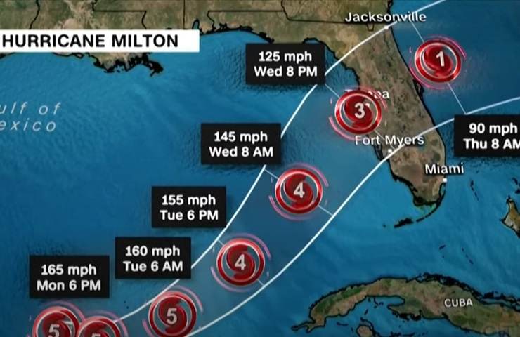 La traiettoria dell'Uragano Milton